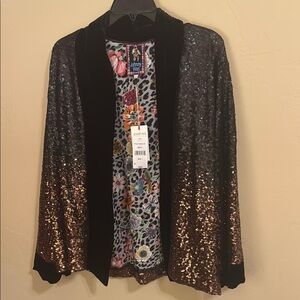 Johnny Was Dorian Ombré Sequin Velvet Trim Kimono